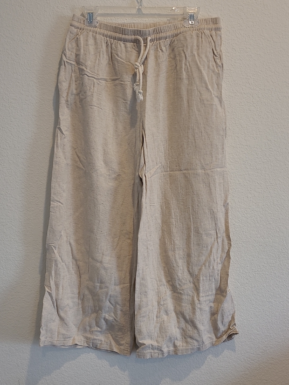 Azura Linen Blend Lightweight Wide-Leg Drawstring Pants - Cream Size L